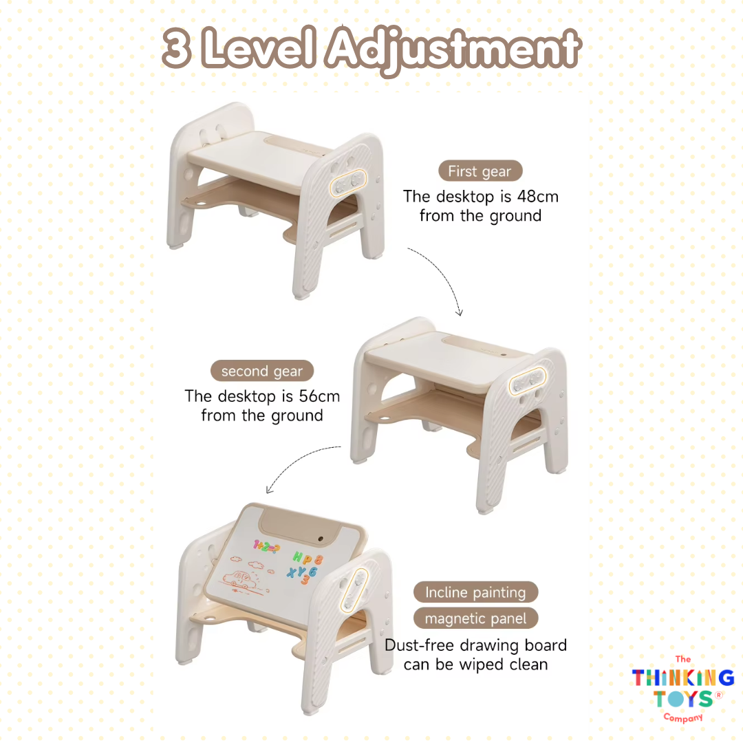 PTC-005, MULTIFUCNTIONAL TABLE AND CHAIR, Provides a versatile space for study, play, and creativity in one design.
