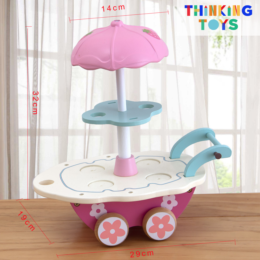 SP004, PLAYSHOP Wooden Mini Ice Cream Truck Cart Playset, Creates fun dessert scenarios that encourage creativity and teamwork in role play.