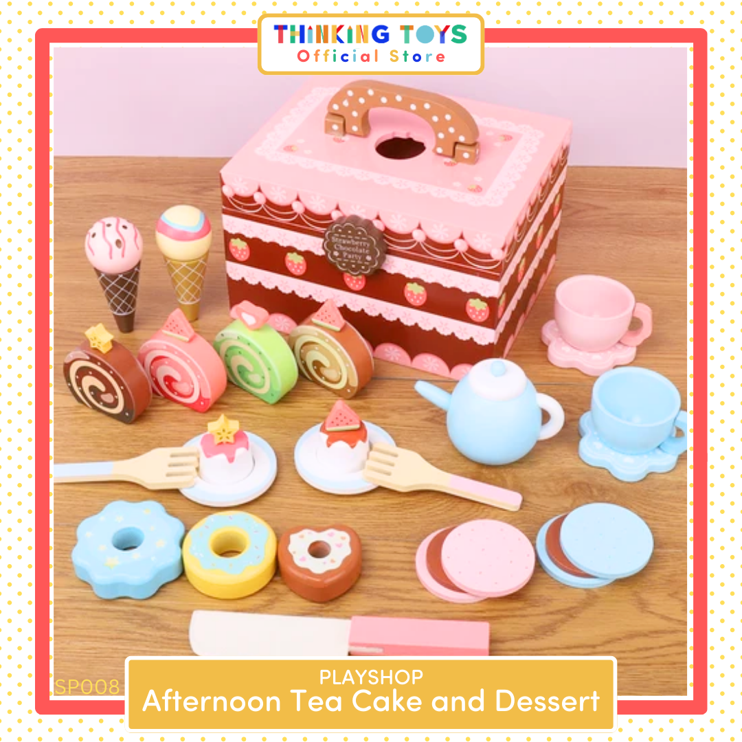 SP008, PLAYSHOP Wooden Afternoon Tea Cake and Dessert Playset, Makes tea parties exciting while developing social play, creativity, and imagination.