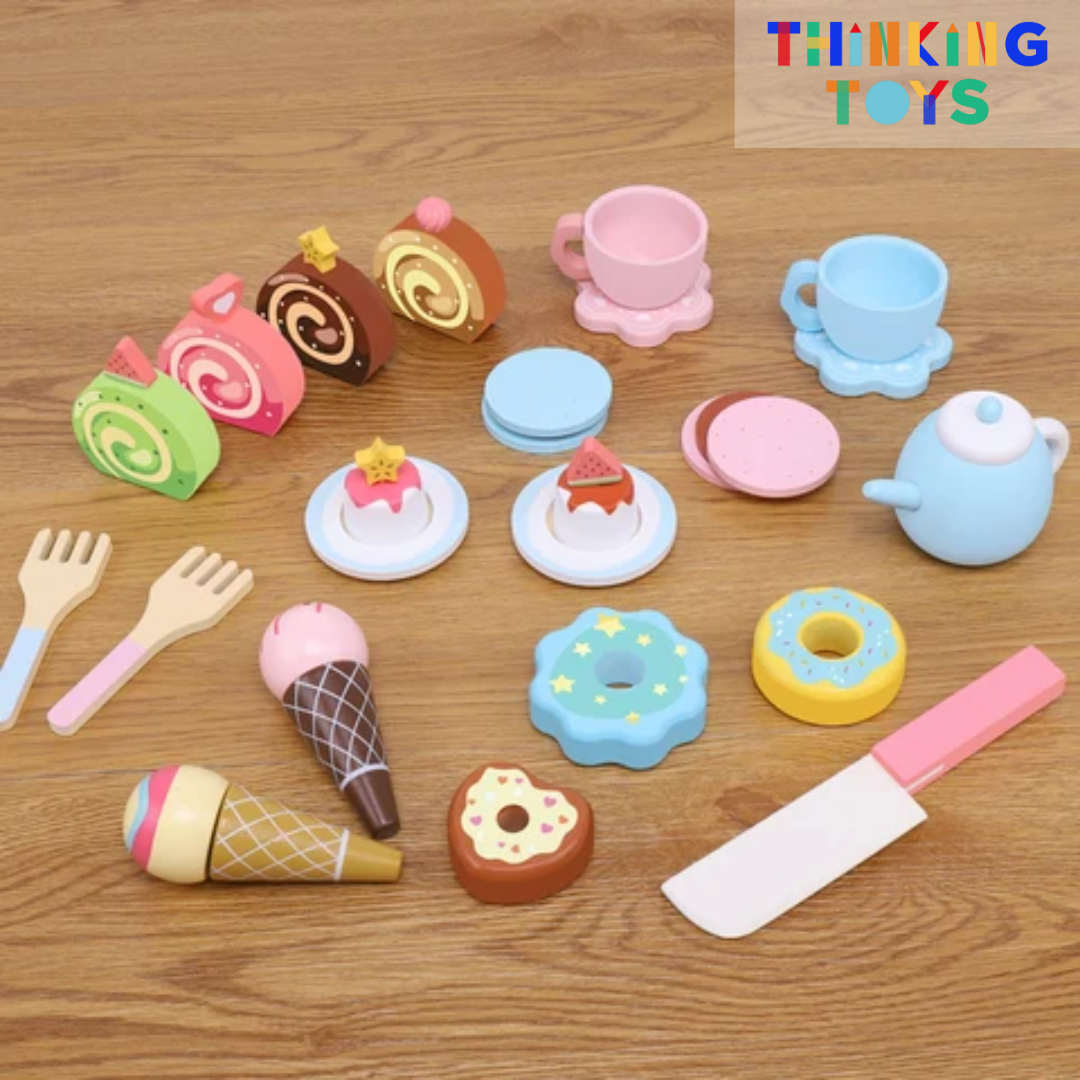 SP008, PLAYSHOP Wooden Afternoon Tea Cake and Dessert Playset, Makes tea parties exciting while developing social play, creativity, and imagination.