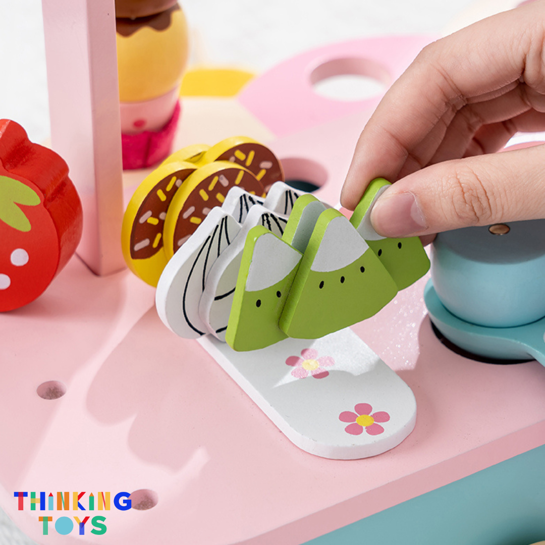SP009, PLAYSHOP Wooden Ice Cream and Crepe Trolley Playset, Inspires storytelling and fun role play where kids serve treats to friends and family.
