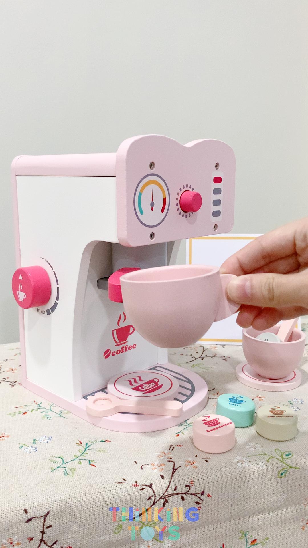 SP010, PLAYSHOP Wooden Coffee Espresso Maker Playset, Fosters barista-style pretend play while sparking creativity and social imagination.