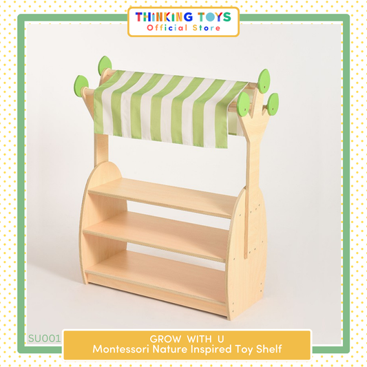 SU001, Montessori Wooden Toy Shelf, Encourages independence by keeping toys organized and accessible, fostering tidy habits from an early age.