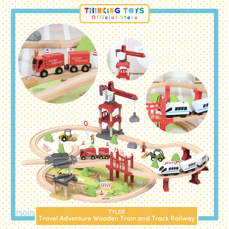 TS001, TYLER Travel Adventure Wooden Train & Track Railway Set, Boosts creativity with multi-level play that enhances imagination and storytelling.