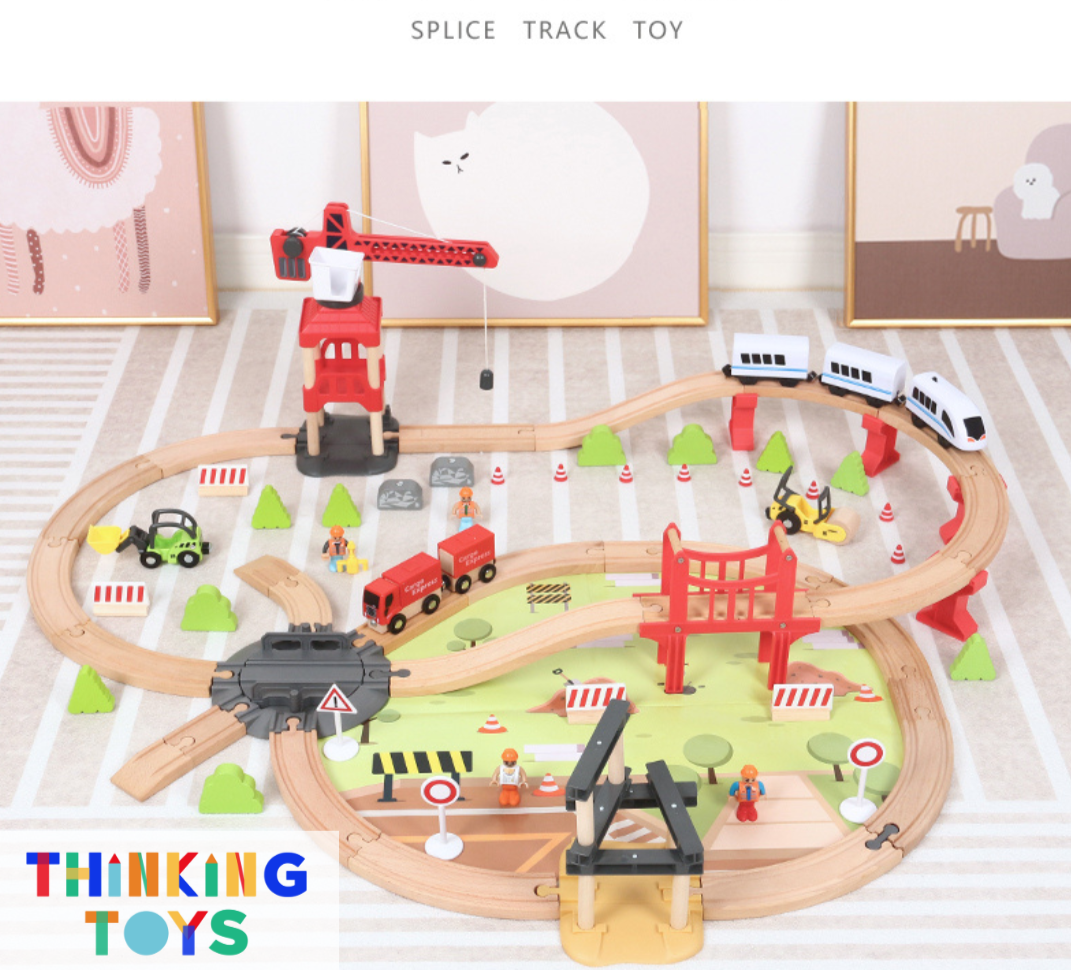 TS001, TYLER Travel Adventure Wooden Train & Track Railway Set, Boosts creativity with multi-level play that enhances imagination and storytelling.