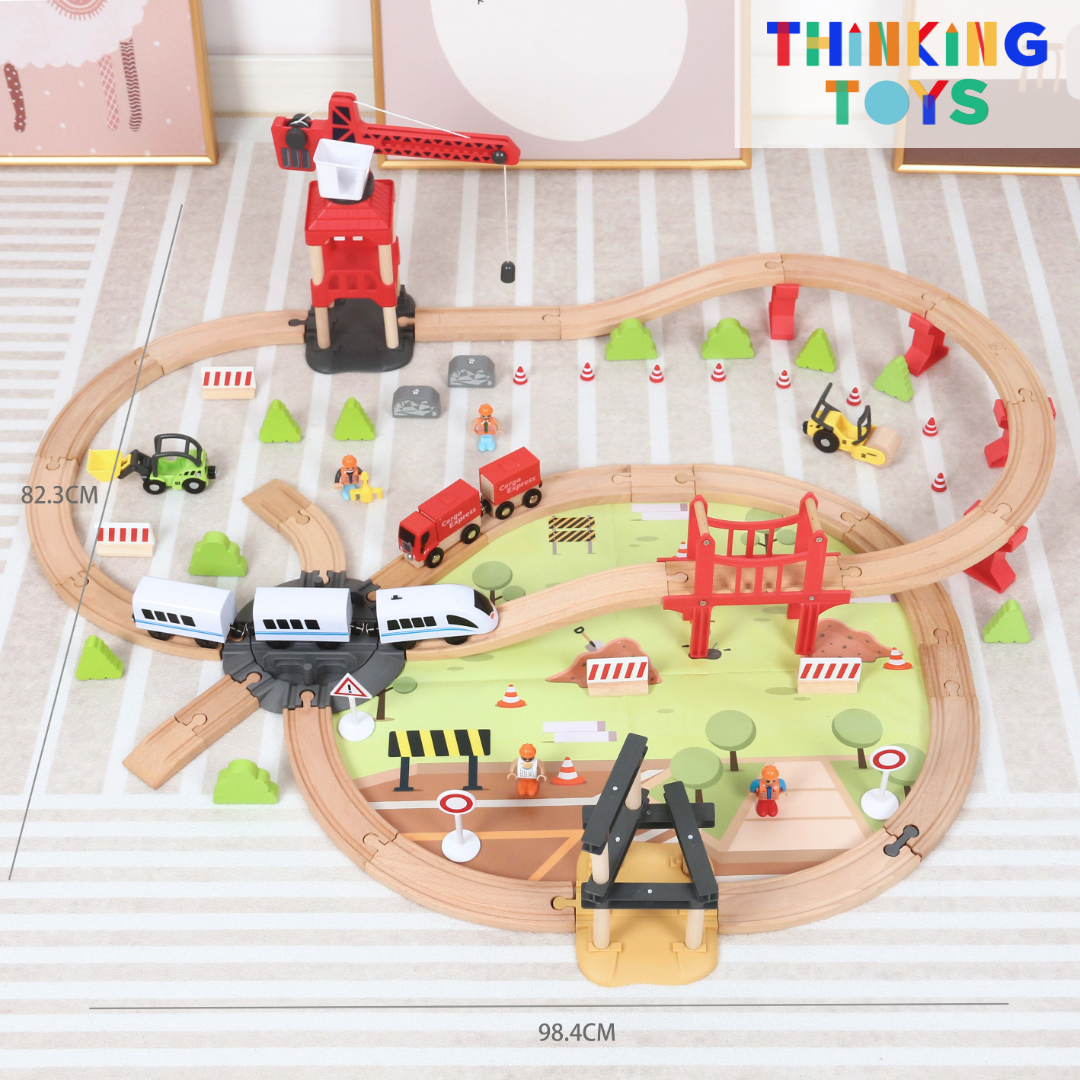 TS001, TYLER Travel Adventure Wooden Train & Track Railway Set, Boosts creativity with multi-level play that enhances imagination and storytelling.