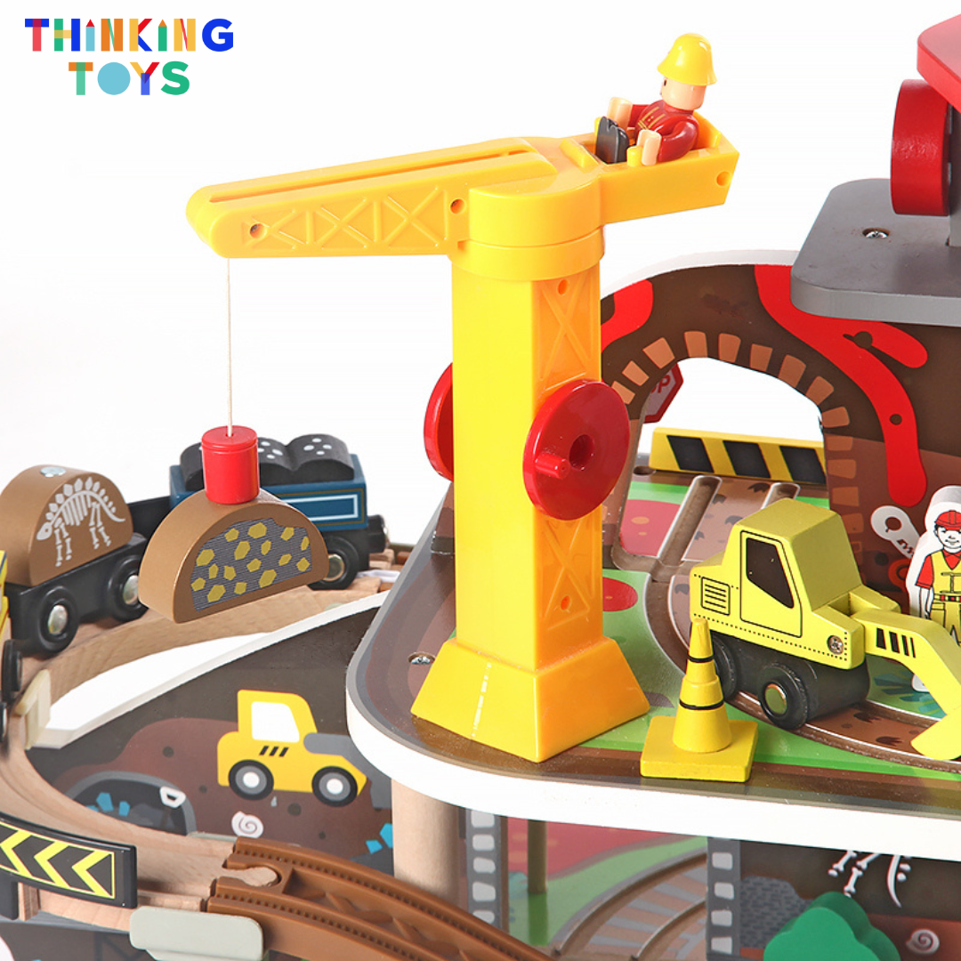 TS002, TYLER Multi-level Garage with Elevator Wooden Train & Track Railway Set, Builds teamwork and storytelling as kids imagine loading, transporting, and exploring.