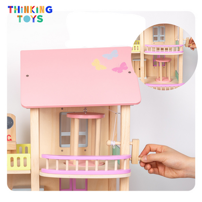 LULU CLASSIC 3-Storey Pink Dollhouse with Elevator