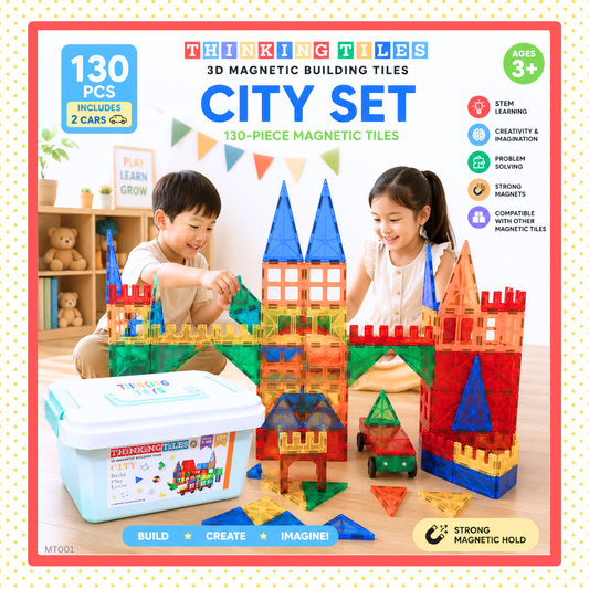 DELUXE CITY 130-Piece Set Magnetic Building Tiles