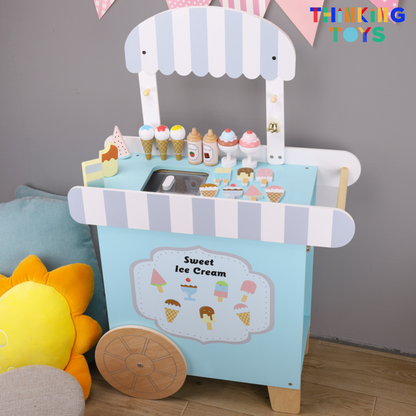 PLAYSHOP Wooden Yummy Ice Cream Pushcart Playset