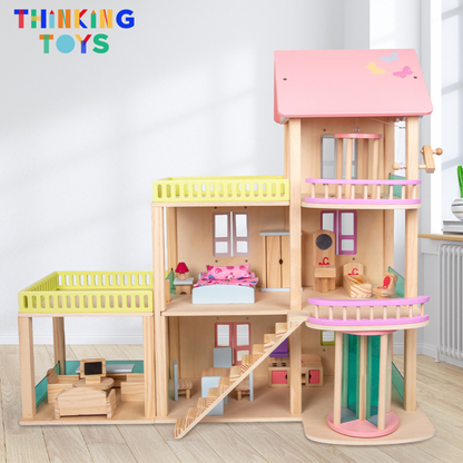 LULU CLASSIC 3-Storey Pink Dollhouse with Elevator