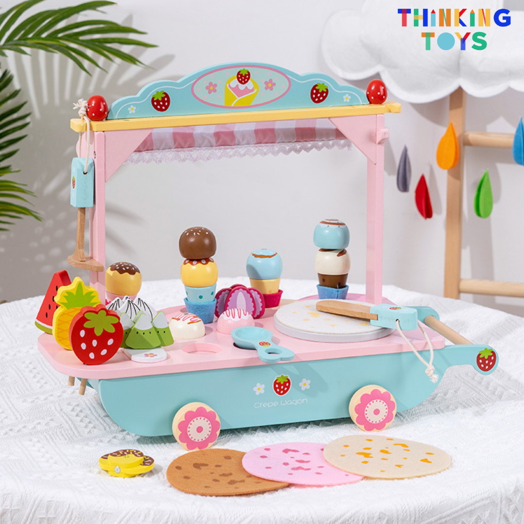 PLAYSHOP Wooden Ice Cream and Crepe Trolley Playset