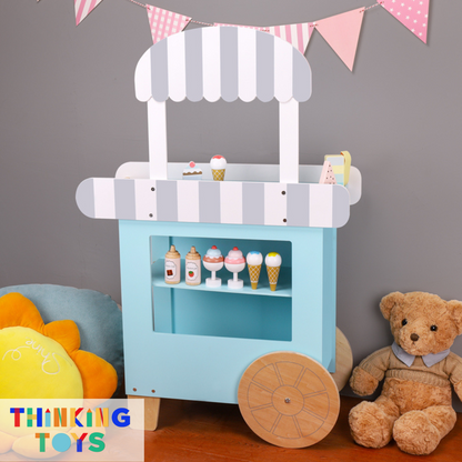 PLAYSHOP Wooden Yummy Ice Cream Pushcart Playset