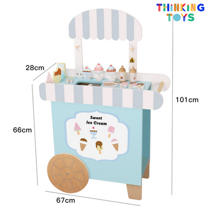 PLAYSHOP Wooden Yummy Ice Cream Pushcart Playset