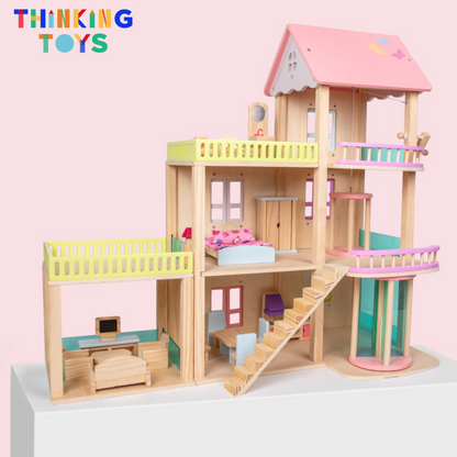 LULU CLASSIC 3-Storey Pink Dollhouse with Elevator