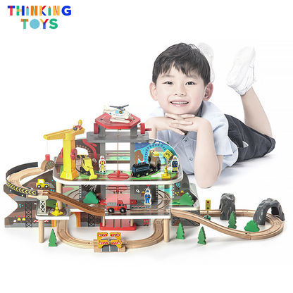 TYLER Multi-level Garage with Elevator Train Track Railway Set