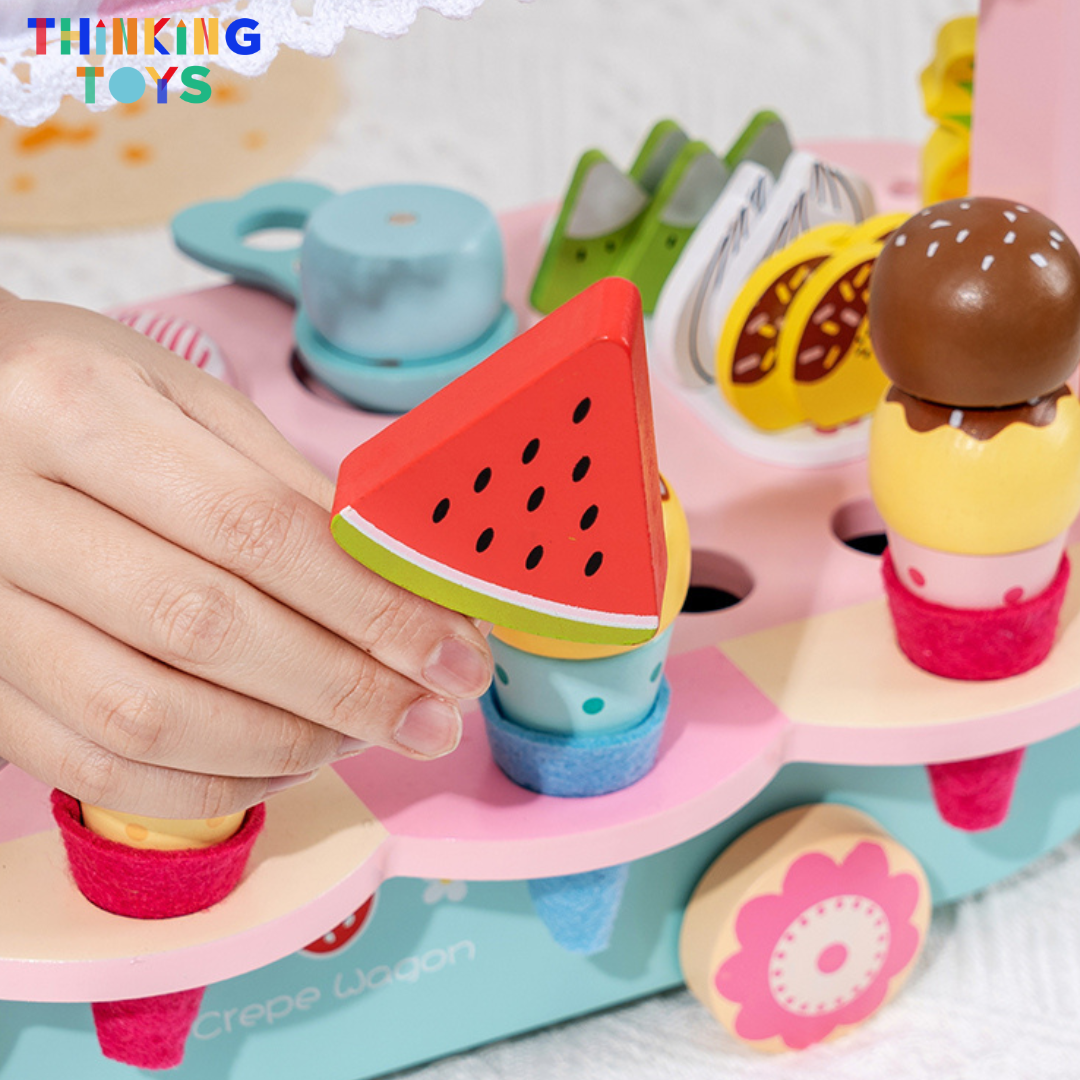 PLAYSHOP Wooden Ice Cream and Crepe Trolley Playset