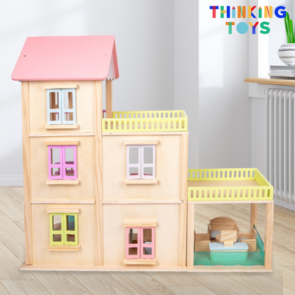 LULU CLASSIC 3-Storey Pink Dollhouse with Elevator