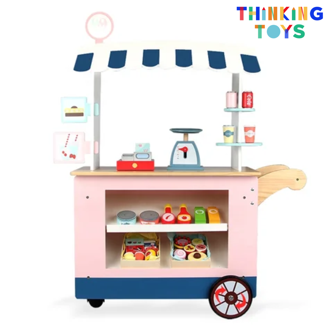 PLAYSHOP Wooden Convenience Store Pushcart Playset