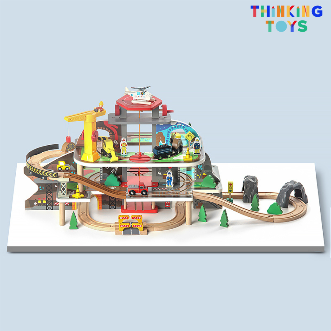 TYLER Multi-level Garage with Elevator Train Track Railway Set