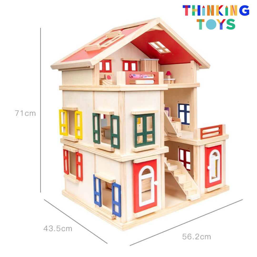 LULU DELUXE Gender Neutral Wooden 3 Storey Dollhouse