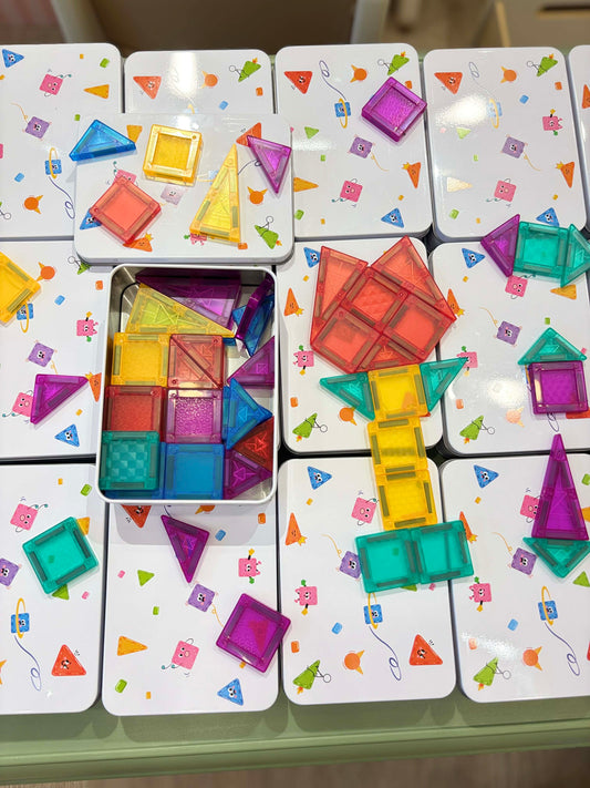 56 Pcs Mini Travel Magnetic Tiles with Tin Case