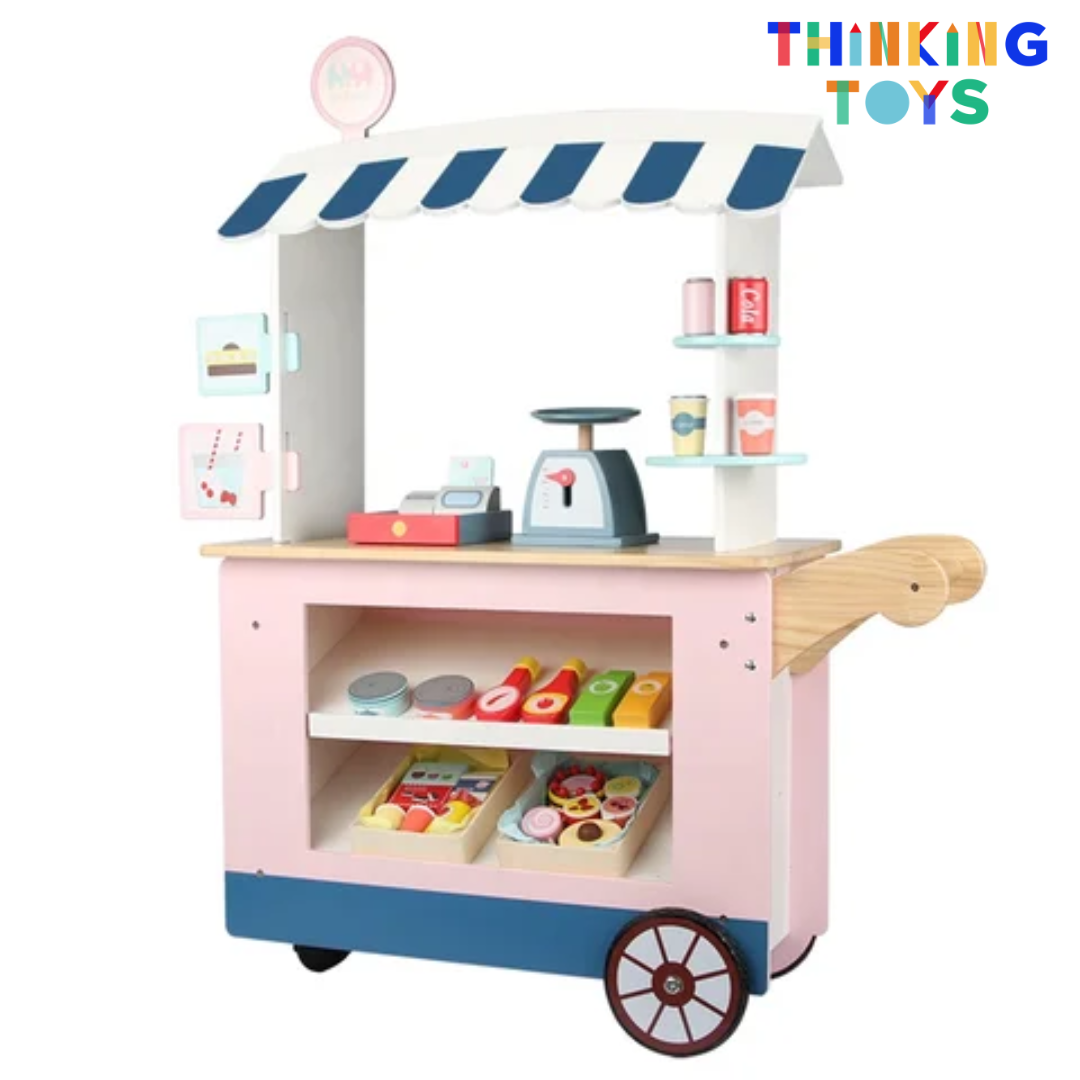 PLAYSHOP Wooden Convenience Store Pushcart Playset