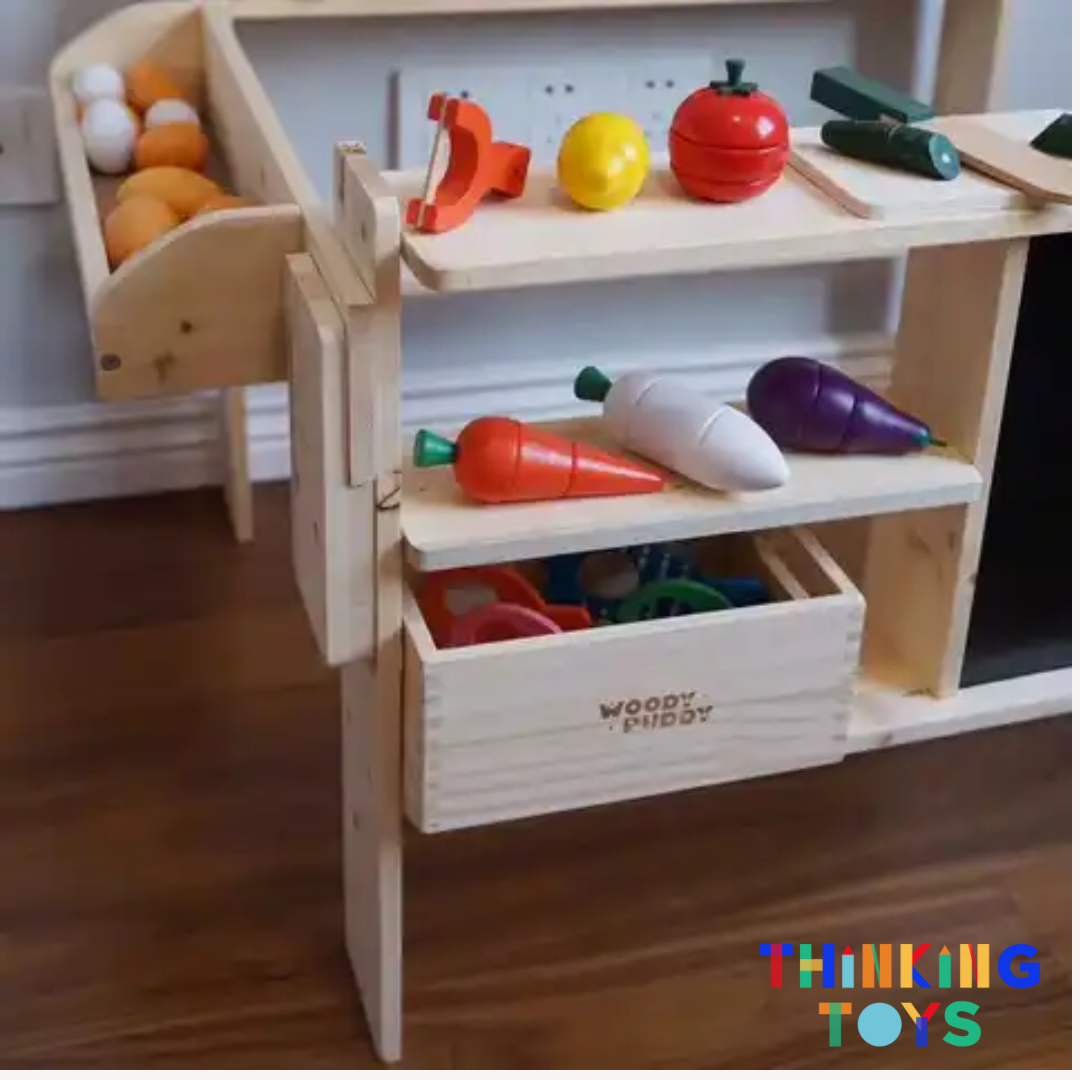 PLAYSHOP Wooden Fruit and Vegetable Market Booth Playset