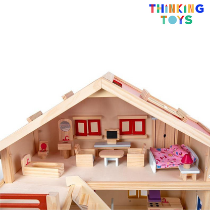 LULU DELUXE Gender Neutral Wooden 3 Storey Dollhouse