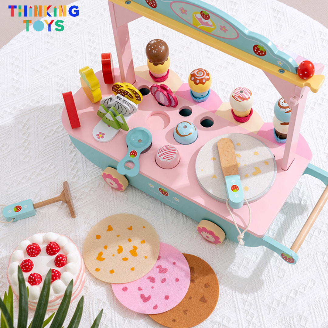 PLAYSHOP Wooden Ice Cream and Crepe Trolley Playset