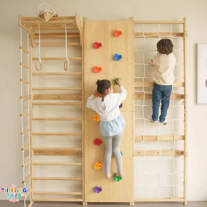 Wall-Mounted Wooden Climbing Gym  (6 IN 1)