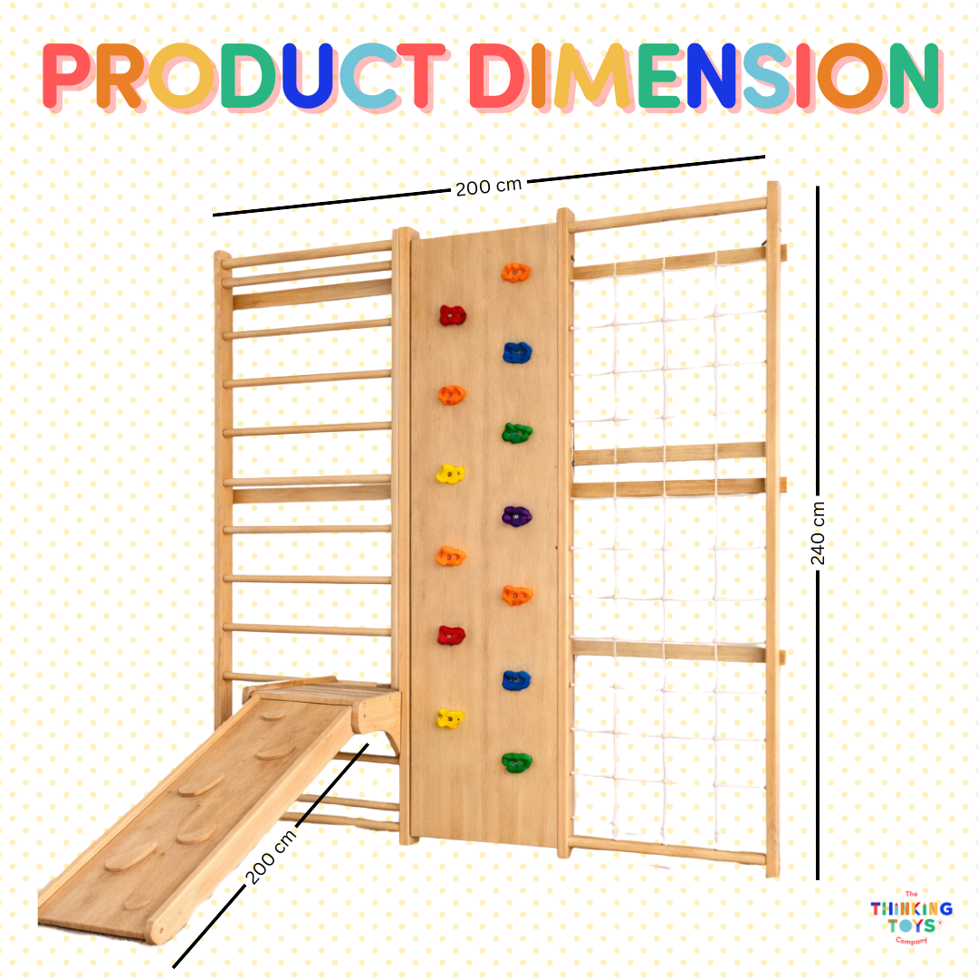 Wall-Mounted Wooden Climbing Gym with Slide (7 IN 1)