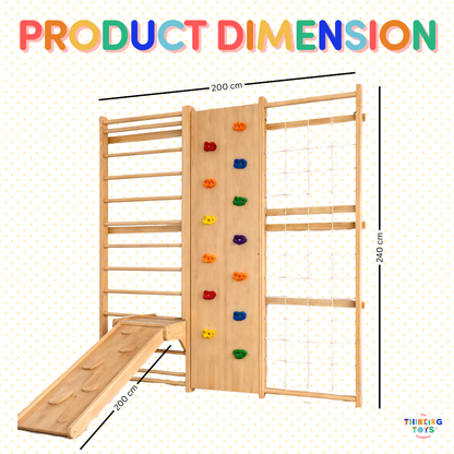 Wall-Mounted Wooden Climbing Gym with Slide (7 IN 1)