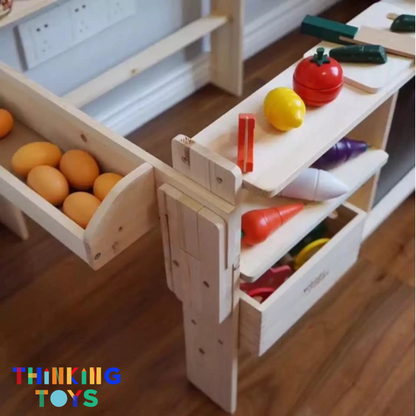 PLAYSHOP Wooden Fruit and Vegetable Market Booth Playset