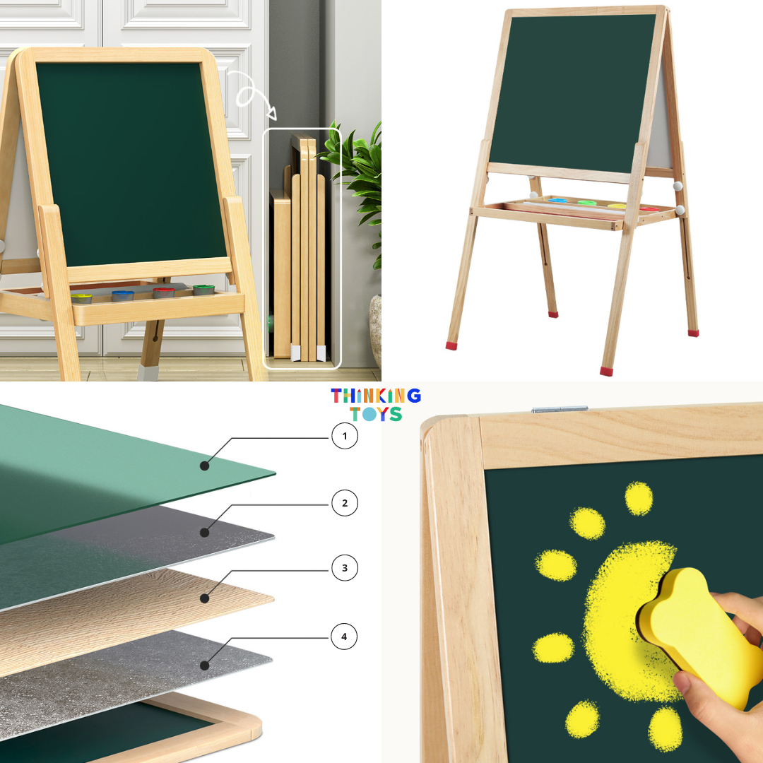 GROW-WITH-U 3 IN 1 Chalkboard, Whiteboard and Painting Easel