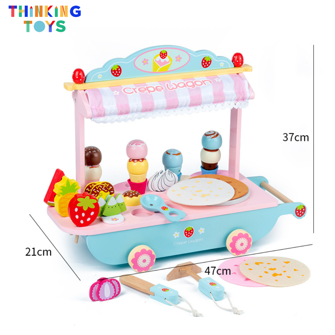 PLAYSHOP Wooden Ice Cream and Crepe Trolley Playset