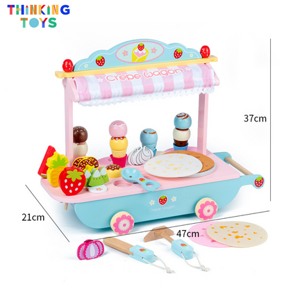 PLAYSHOP Wooden Ice Cream and Crepe Trolley Playset