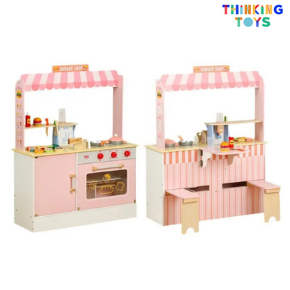 PLAYSHOP Wooden Double-sided Burger Shop Playset