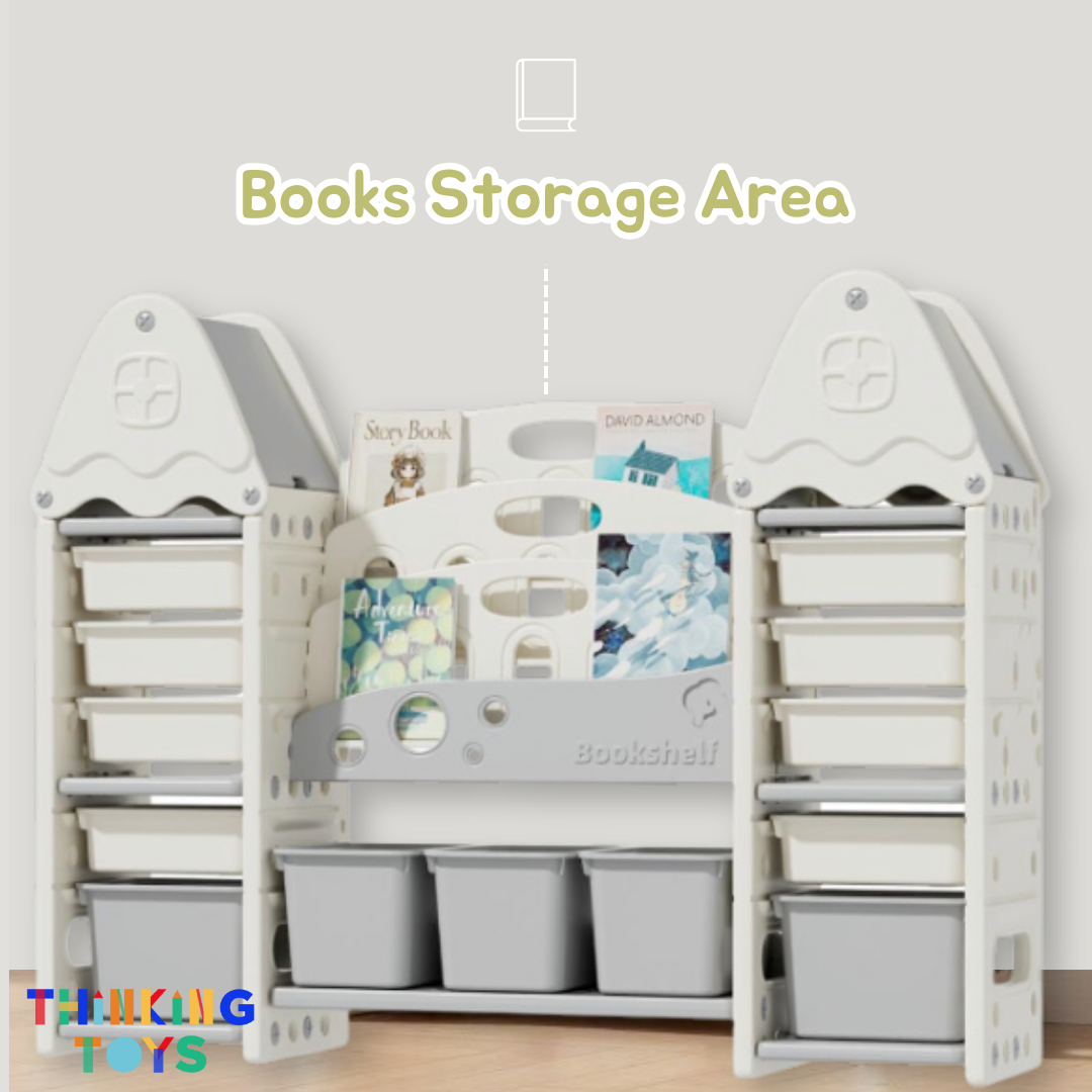 KUMI Double Treehouse Toy Organizer with Bookshelf