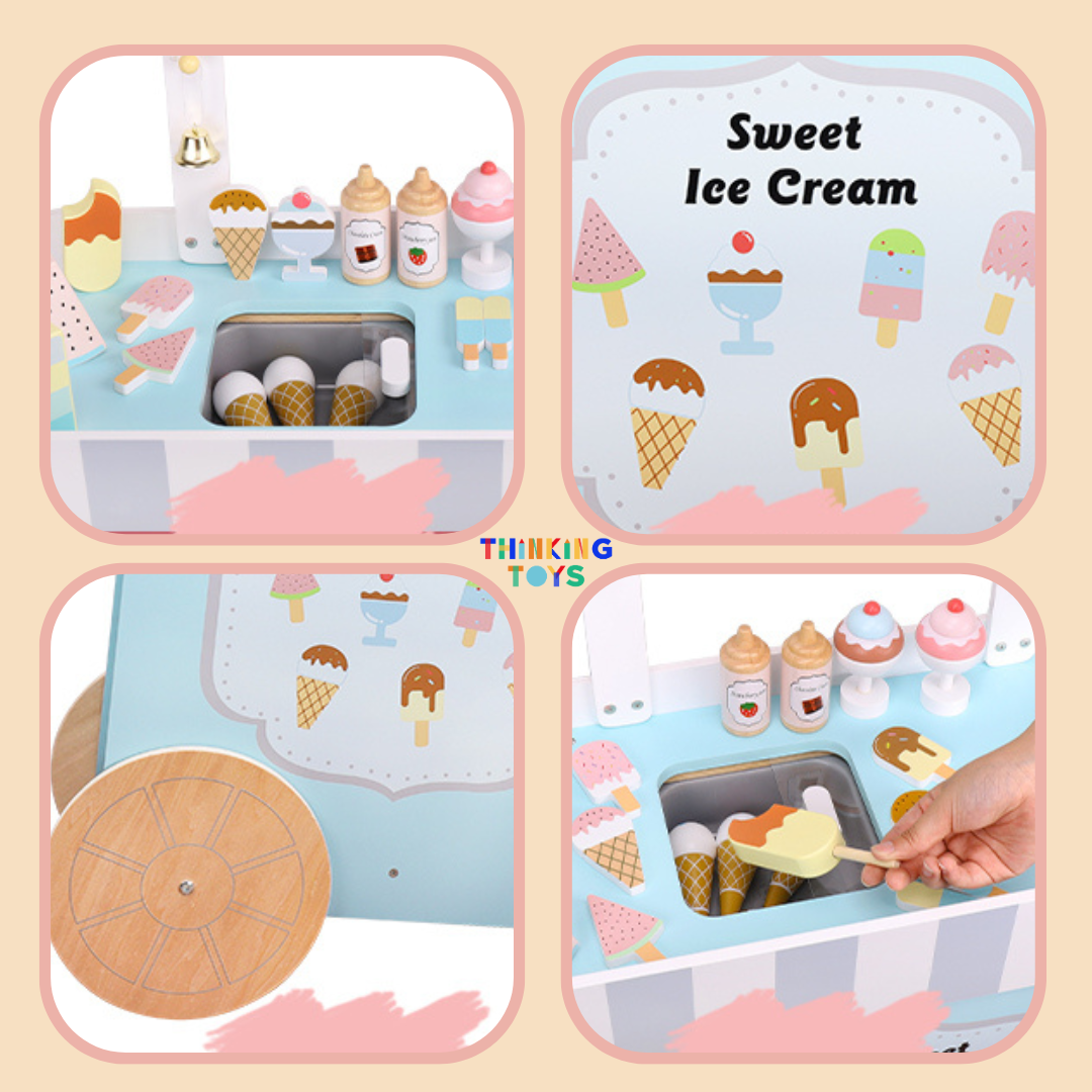 PLAYSHOP Wooden Yummy Ice Cream Pushcart Playset