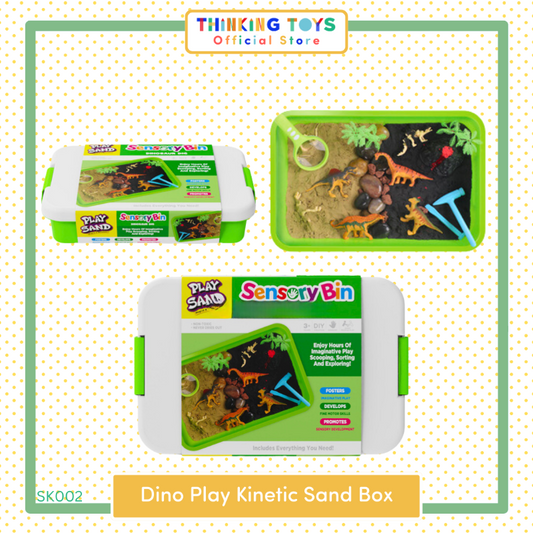 "SK002, Kinetic Play Sand
Dinosaur sensory box, Adapts for learning, play, and art while saving space and supporting independence."