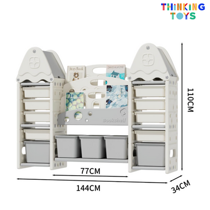 KUMI Double Treehouse Toy Organizer with Bookshelf