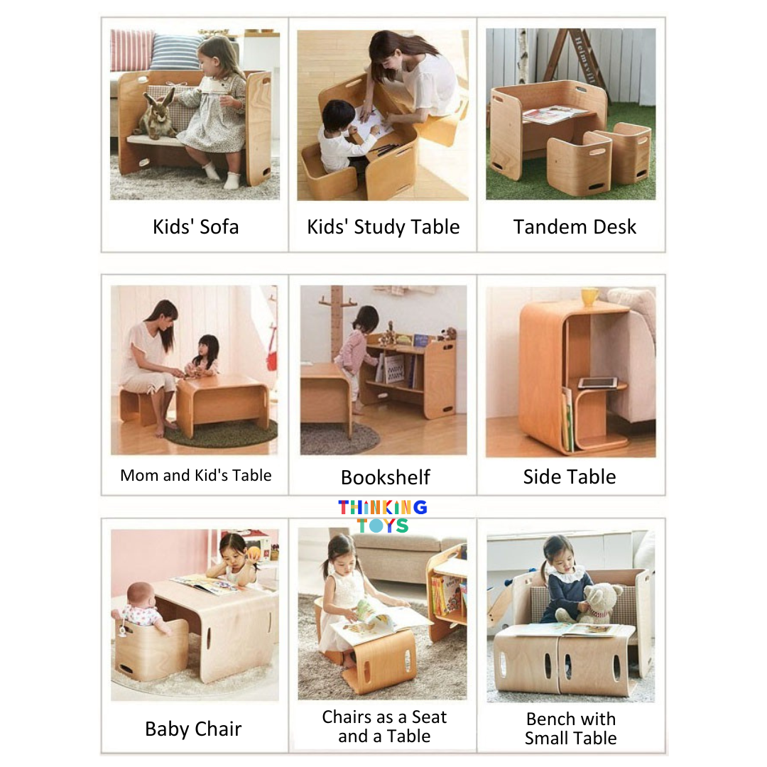 GROW WITH U 9 IN 1 Montessori Cube Table and Chairs Set Thinking