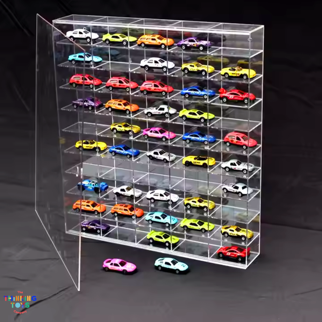 AC002, Acrylic toy car organizer with cover, Teaches animal recognition and sparks role play while encouraging storytelling.