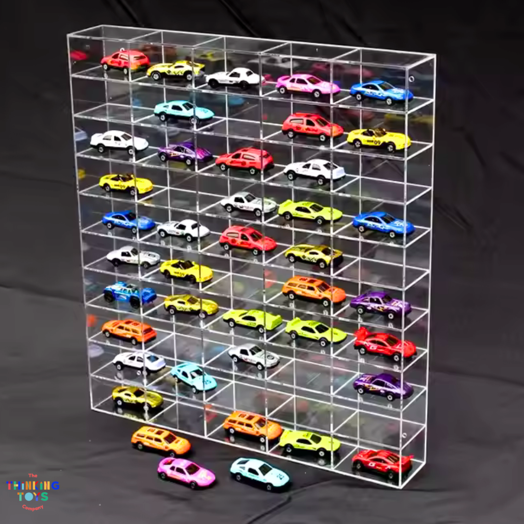 AC002, Acrylic toy car organizer with cover, Teaches animal recognition and sparks role play while encouraging storytelling.