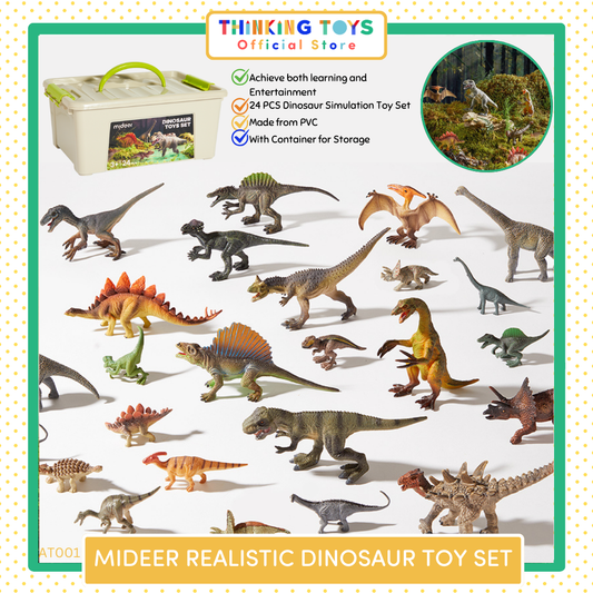 AT001, MIDEER Realistic Dinosaur Toy Set, The MIDEER Realistic Dinosaur Toy Set takes kids back to prehistoric times. With lifelike dinosaur figures, it inspires imagination, storytelling, and early STEM learning about history and science.