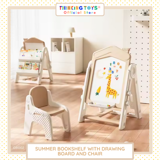 DB002, DRAWING BOARD WITH BOOKSHELFSNI, Combines art and organization, giving kids easy access to tools and storage.