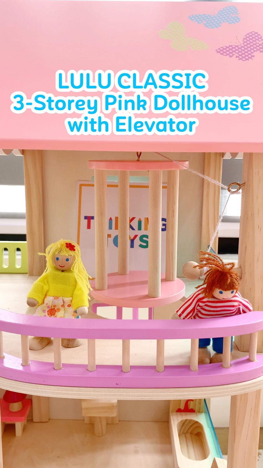 LULU CLASSIC 3-Storey Pink Dollhouse with Elevator