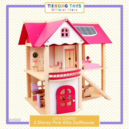 DH002, LULU CLASSIC 2-Storey Pink Dollhouse Villa , Introduces cultural flair to pretend play while nurturing creativity and storytelling.