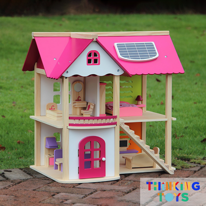 DH002, LULU CLASSIC 2-Storey Pink Dollhouse Villa , Introduces cultural flair to pretend play while nurturing creativity and storytelling.